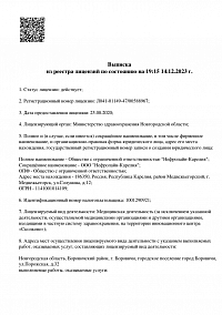 Выписка из реестра лицензий ООО Нефролайн-Карелия (лист 1)